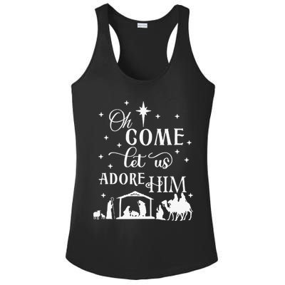 Oh Come Let Us Adore Him Christian Nativity Vintage Xmas Ladies PosiCharge Competitor Racerback Tank