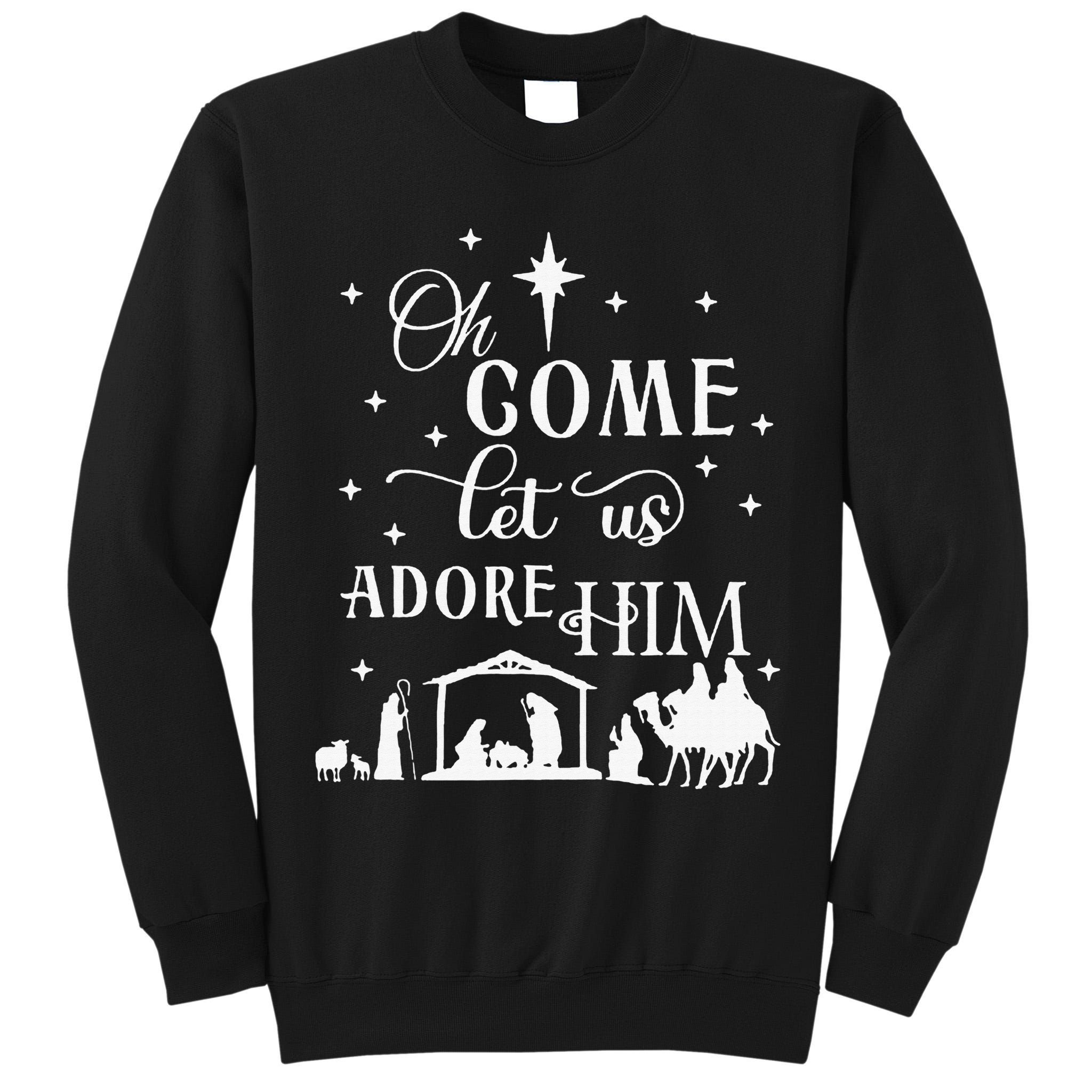 Oh Come Let Us Adore Him Christian Nativity Vintage Xmas Tall Sweatshirt