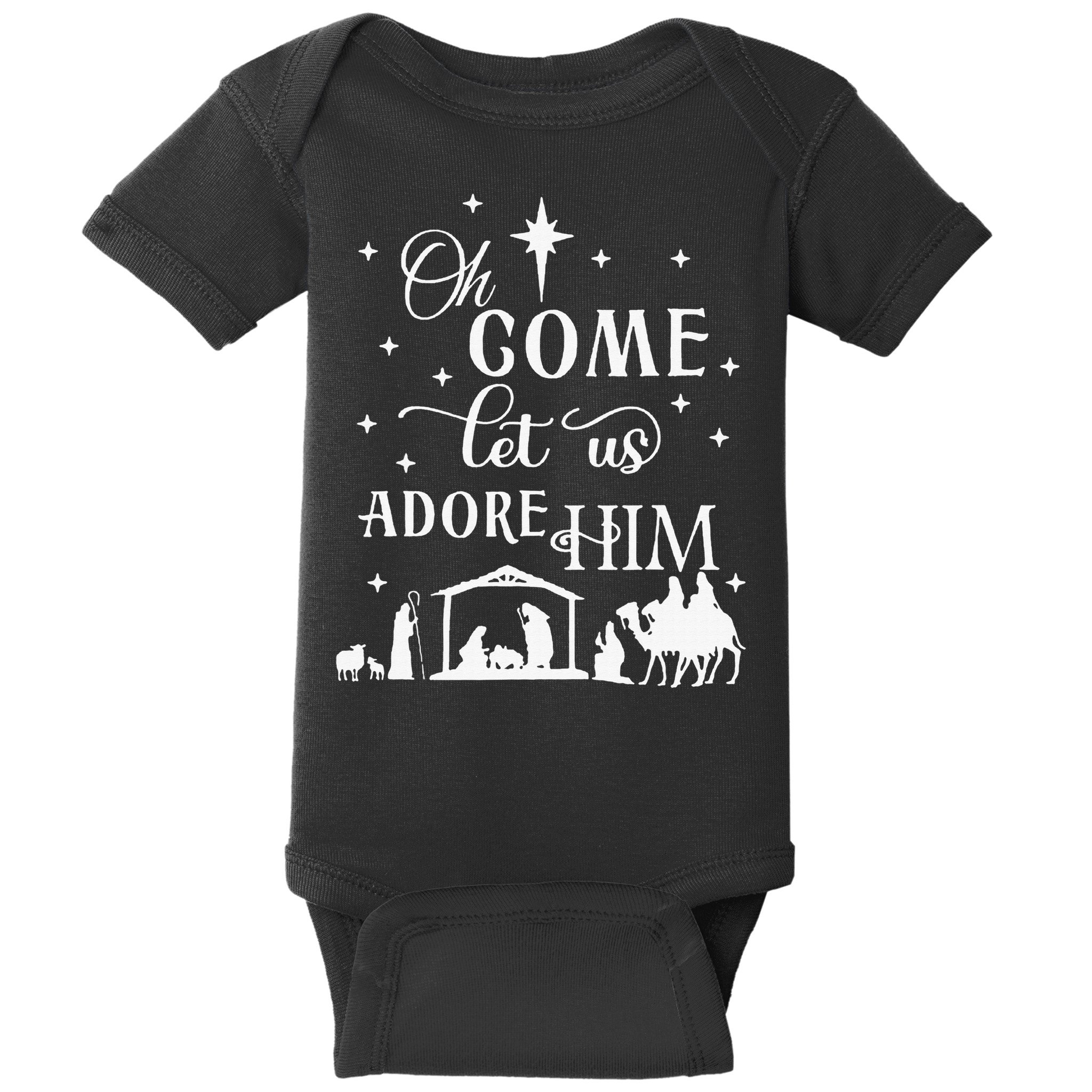 Oh Come Let Us Adore Him Christian Nativity Vintage Xmas Baby Bodysuit