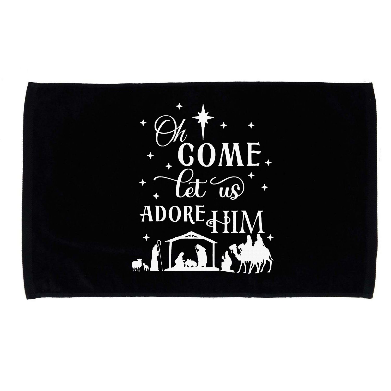 Oh Come Let Us Adore Him Christian Nativity Vintage Xmas Microfiber Hand Towel