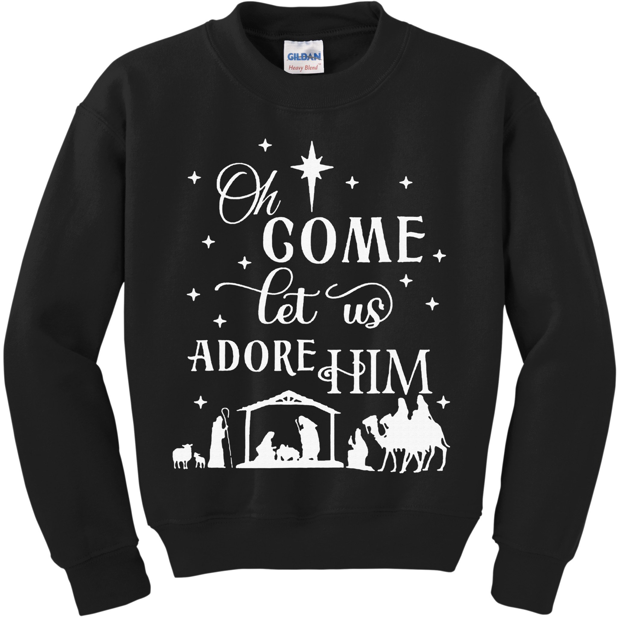Oh Come Let Us Adore Him Christian Nativity Vintage Xmas Kids Sweatshirt