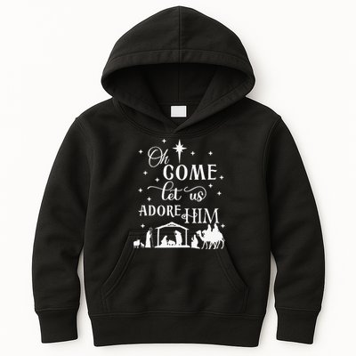 Oh Come Let Us Adore Him Christian Nativity Vintage Xmas Kids Hoodie
