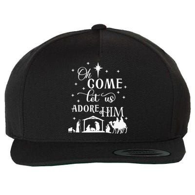 Oh Come Let Us Adore Him Christian Nativity Vintage Xmas Wool Snapback Cap