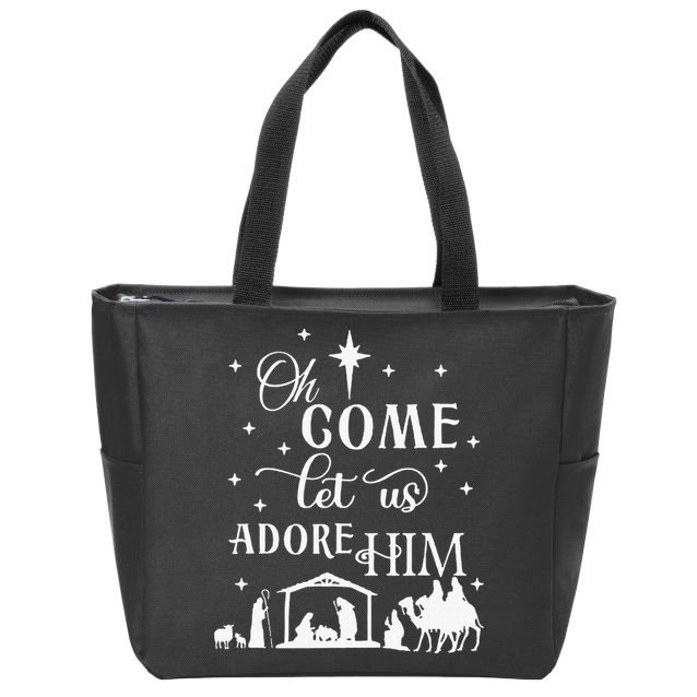 Oh Come Let Us Adore Him Christian Nativity Vintage Xmas Zip Tote Bag