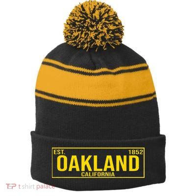 Oakland California License Plate Design Classic Stripe Pom Pom Beanie