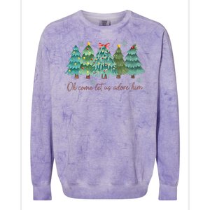 Oh Come Let Us Adore Him Funny Christian Christmas Tree Bow Colorblast Crewneck Sweatshirt