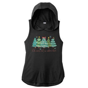 Oh Come Let Us Adore Him Funny Christian Christmas Tree Bow Ladies PosiCharge Tri-Blend Wicking Draft Hoodie Tank