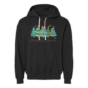 Oh Come Let Us Adore Him Funny Christian Christmas Tree Bow Garment-Dyed Fleece Hoodie