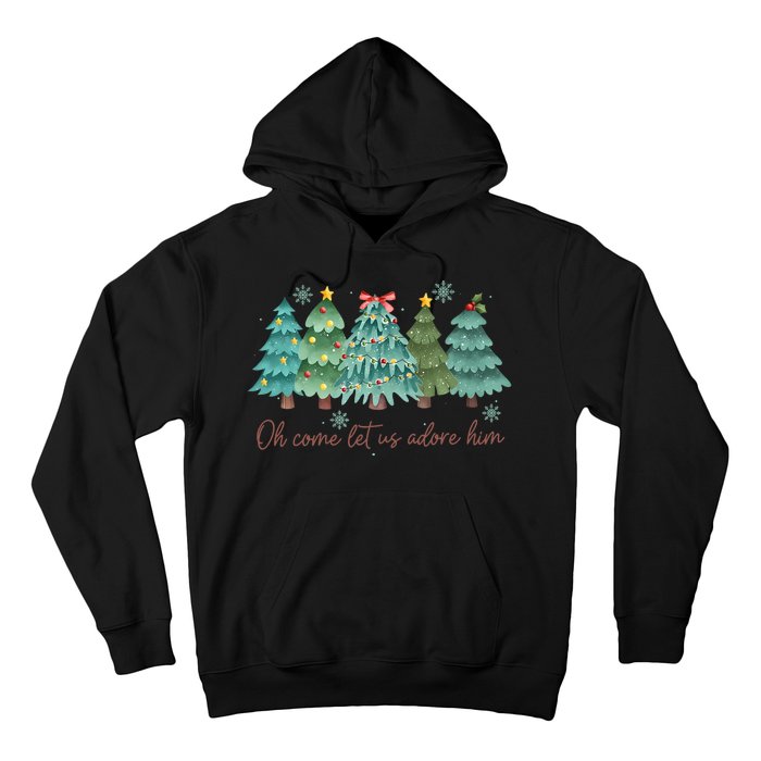 Oh Come Let Us Adore Him Funny Christian Christmas Tree Bow Hoodie