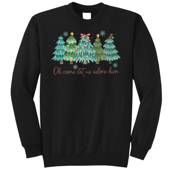 Oh Come Let Us Adore Him Funny Christian Christmas Tree Bow Sweatshirt