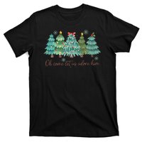 Oh Come Let Us Adore Him Funny Christian Christmas Tree Bow T-Shirt