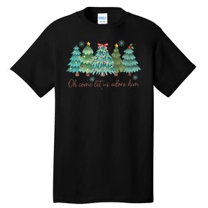 Oh Come Let Us Adore Him Funny Christian Christmas Tree Bow Tall T-Shirt