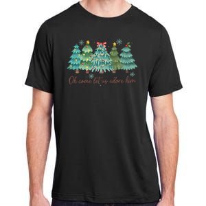 Oh Come Let Us Adore Him Funny Christian Christmas Tree Bow Adult ChromaSoft Performance T-Shirt