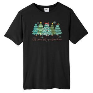 Oh Come Let Us Adore Him Funny Christian Christmas Tree Bow Tall Fusion ChromaSoft Performance T-Shirt