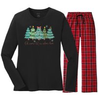 Oh Come Let Us Adore Him Funny Christian Christmas Tree Bow Women's Long Sleeve Flannel Pajama Set 