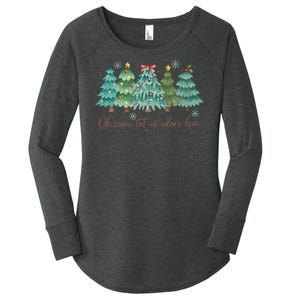 Oh Come Let Us Adore Him Funny Christian Christmas Tree Bow Women's Perfect Tri Tunic Long Sleeve Shirt