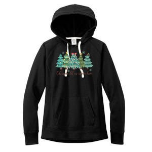 Oh Come Let Us Adore Him Funny Christian Christmas Tree Bow Women's Fleece Hoodie