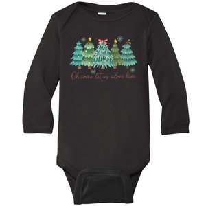 Oh Come Let Us Adore Him Funny Christian Christmas Tree Bow Baby Long Sleeve Bodysuit