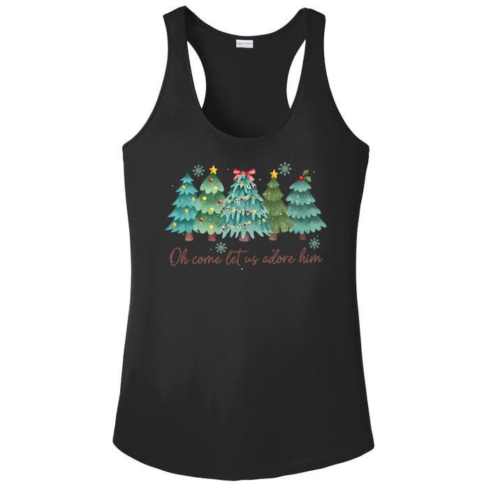 Oh Come Let Us Adore Him Funny Christian Christmas Tree Bow Ladies PosiCharge Competitor Racerback Tank