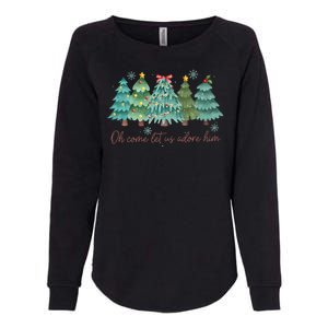 Oh Come Let Us Adore Him Funny Christian Christmas Tree Bow Womens California Wash Sweatshirt