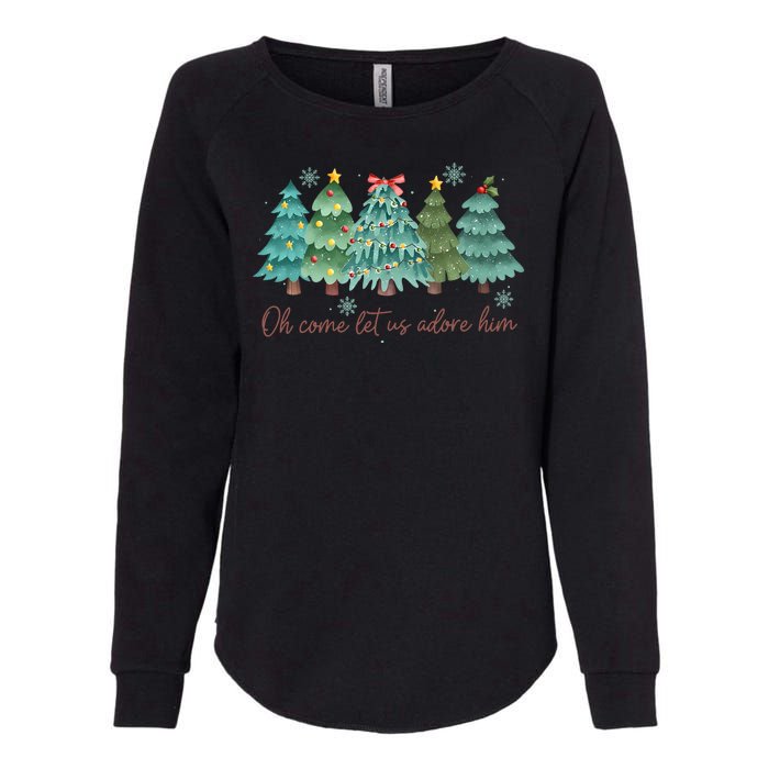 Oh Come Let Us Adore Him Funny Christian Christmas Tree Bow Womens California Wash Sweatshirt