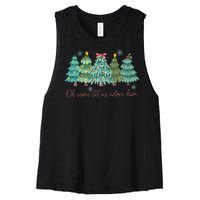 Oh Come Let Us Adore Him Funny Christian Christmas Tree Bow Women's Racerback Cropped Tank