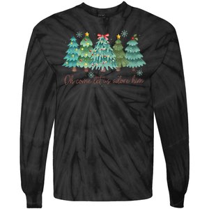 Oh Come Let Us Adore Him Funny Christian Christmas Tree Bow Tie-Dye Long Sleeve Shirt