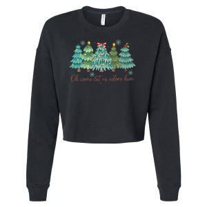 Oh Come Let Us Adore Him Funny Christian Christmas Tree Bow Cropped Pullover Crew