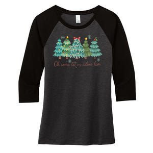 Oh Come Let Us Adore Him Funny Christian Christmas Tree Bow Women's Tri-Blend 3/4-Sleeve Raglan Shirt