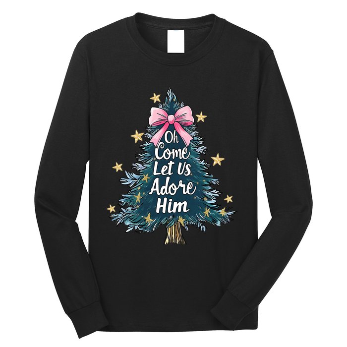 Oh Come Let Us Adore Him Christmas Nativity Christian Jesus Long Sleeve Shirt