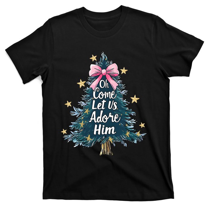 Oh Come Let Us Adore Him Christmas Nativity Christian Jesus T-Shirt