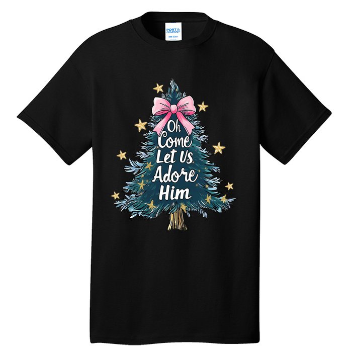 Oh Come Let Us Adore Him Christmas Nativity Christian Jesus Tall T-Shirt