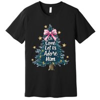 Oh Come Let Us Adore Him Christmas Nativity Christian Jesus Premium T-Shirt