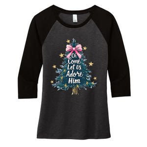 Oh Come Let Us Adore Him Christmas Nativity Christian Jesus Women's Tri-Blend 3/4-Sleeve Raglan Shirt