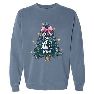 Oh Come Let Us Adore Him Christmas Nativity Christian Jesus Garment-Dyed Sweatshirt