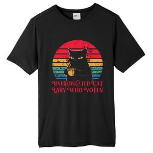 Overeducated Cat Lady Who Votes 2024 Election Tall Fusion ChromaSoft Performance T-Shirt