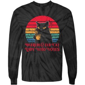 Overeducated Cat Lady Who Votes 2024 Election Tie-Dye Long Sleeve Shirt