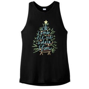 Oh Come Let Us Adore Him Christian Jesus Christmas Pajamas Ladies PosiCharge Tri-Blend Wicking Tank