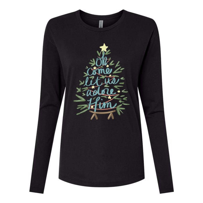 Oh Come Let Us Adore Him Christian Jesus Christmas Pajamas Womens Cotton Relaxed Long Sleeve T-Shirt