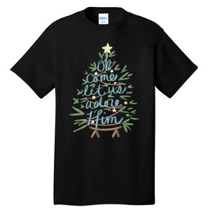 Oh Come Let Us Adore Him Christian Jesus Christmas Pajamas Tall T-Shirt