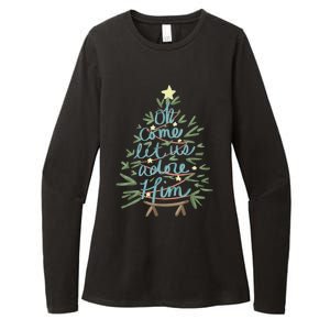 Oh Come Let Us Adore Him Christian Jesus Christmas Pajamas Womens CVC Long Sleeve Shirt