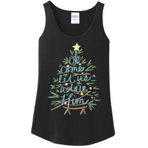 Oh Come Let Us Adore Him Christian Jesus Christmas Pajamas Ladies Essential Tank