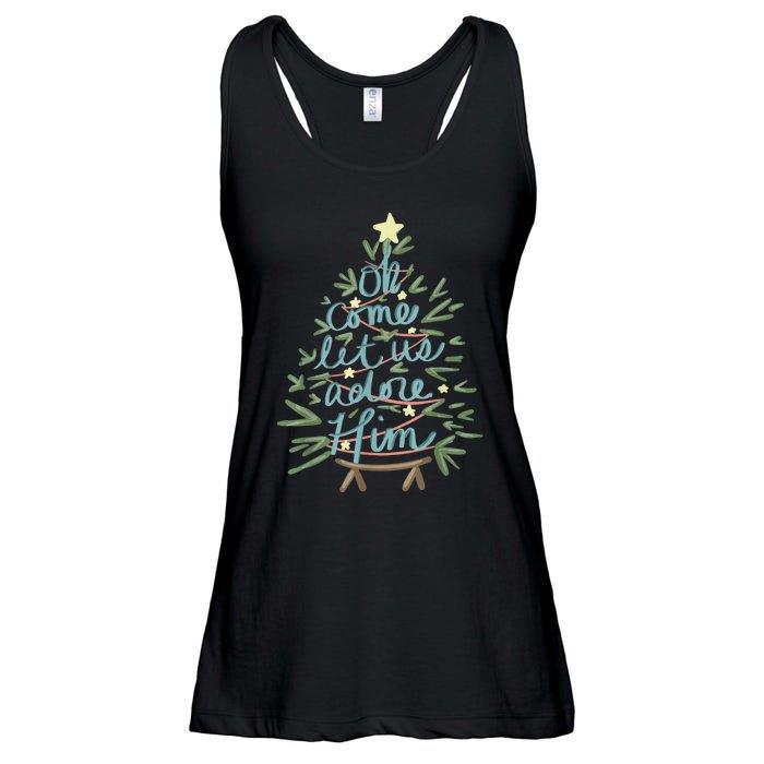 Oh Come Let Us Adore Him Christian Jesus Christmas Pajamas Ladies Essential Flowy Tank