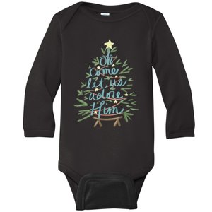 Oh Come Let Us Adore Him Christian Jesus Christmas Pajamas Baby Long Sleeve Bodysuit