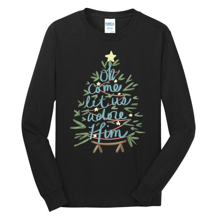 Oh Come Let Us Adore Him Christian Jesus Christmas Pajamas Tall Long Sleeve T-Shirt