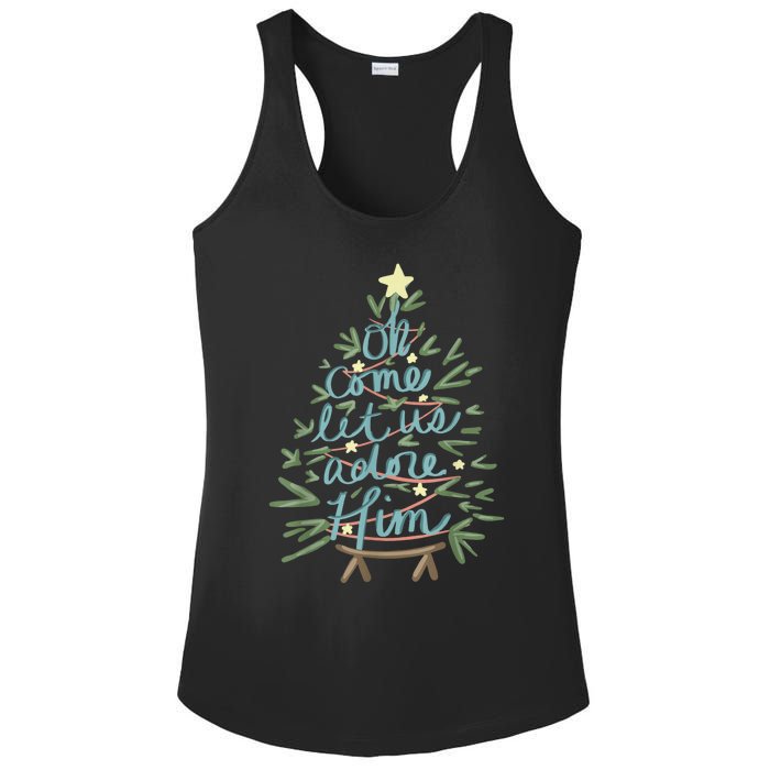 Oh Come Let Us Adore Him Christian Jesus Christmas Pajamas Ladies PosiCharge Competitor Racerback Tank