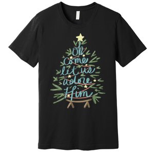 Oh Come Let Us Adore Him Christian Jesus Christmas Pajamas Premium T-Shirt