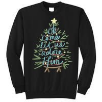 Oh Come Let Us Adore Him Christian Jesus Christmas Pajamas Tall Sweatshirt