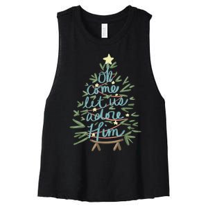 Oh Come Let Us Adore Him Christian Jesus Christmas Pajamas Women's Racerback Cropped Tank