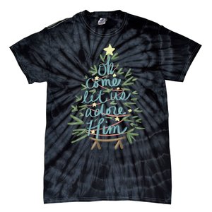 Oh Come Let Us Adore Him Christian Jesus Christmas Pajamas Tie-Dye T-Shirt